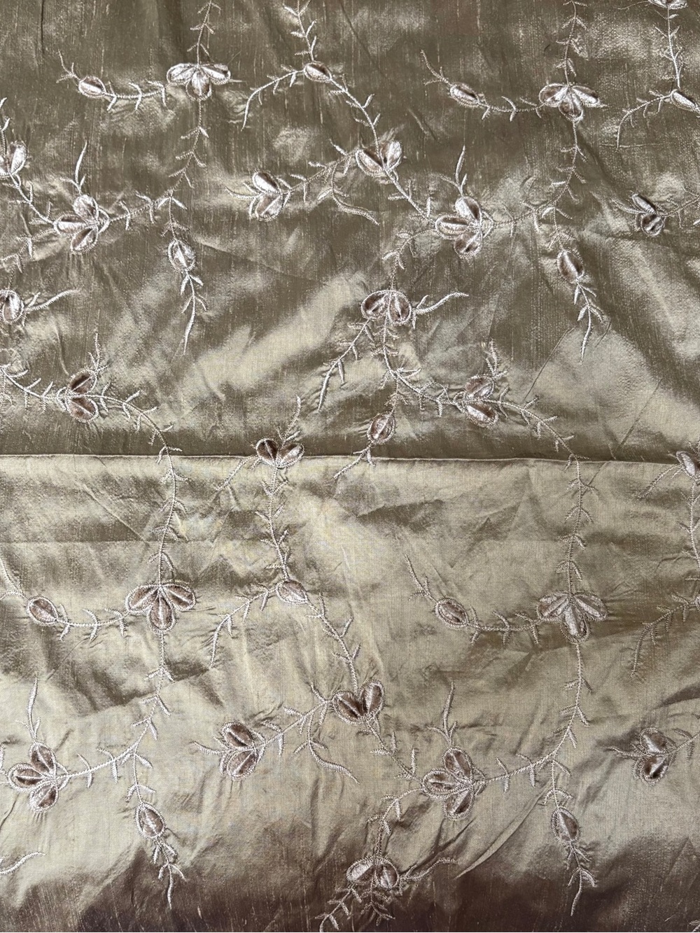 Vintage Kravet Couture Embroidered Silk fabric with raised Velvet  floral accent